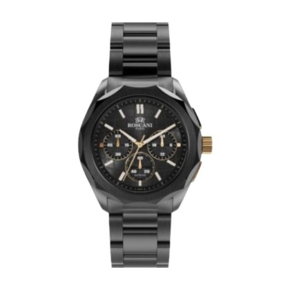 Roscani ROSW4703T3 42MM Black Stainless Steel Strap Analog Quartz Men Watch